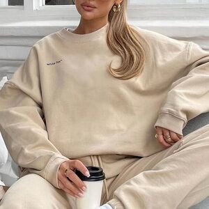 White Fox Beige Oversized Sweatshirt Set